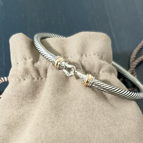 David Yurman 4mm Buckle Cable Cuff Bracelet in Sterling Silver and 18k Gold - Picture 2 of 4